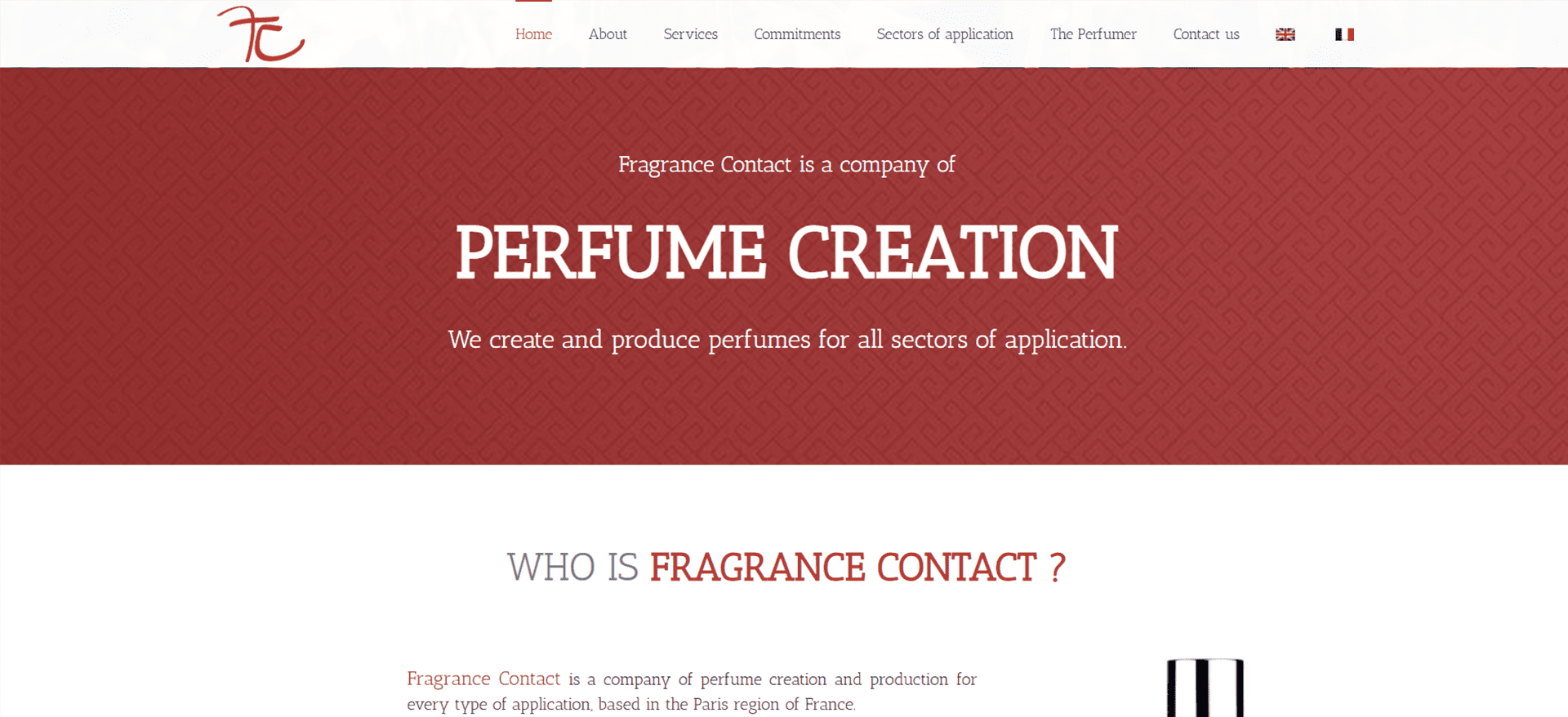 la page d'accueil du site Fragrance Contact