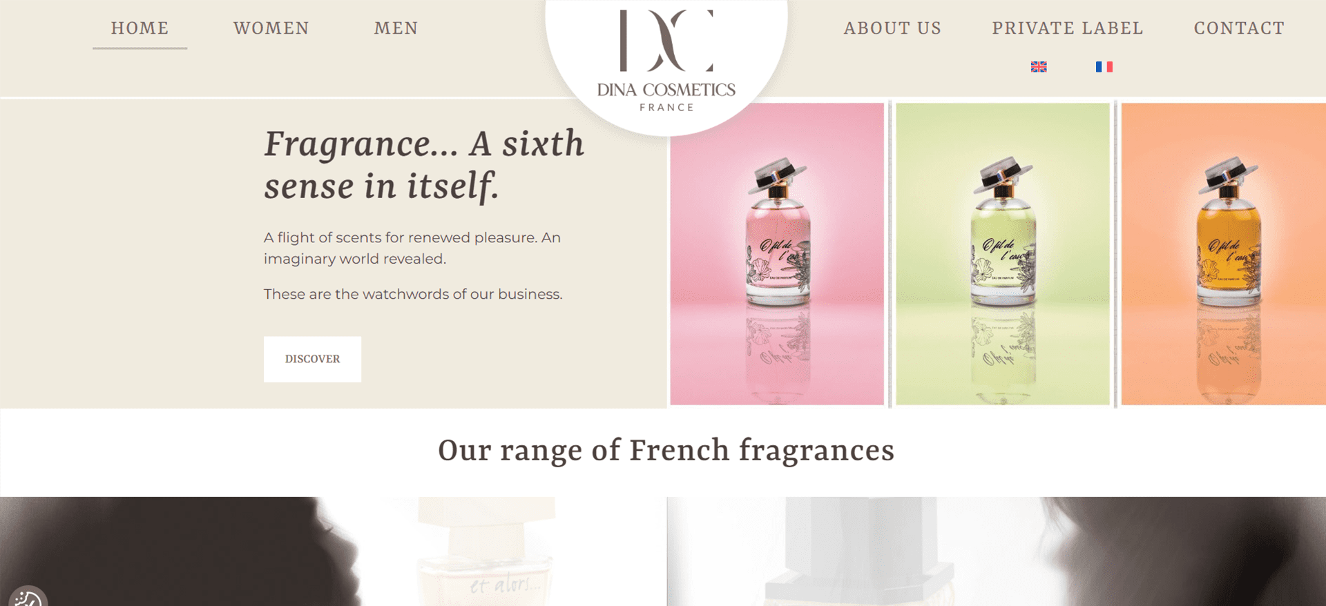 la page d'accueil du site Dina Cosmetics France